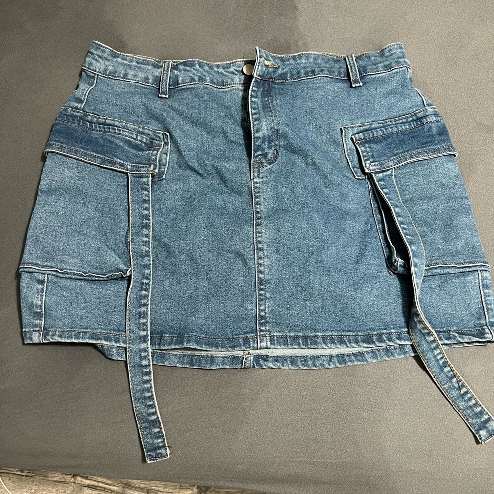Denim Mini Skirt with Pockets